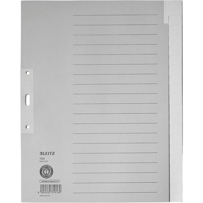 Artikelbild für LEITZ Ordnerregister 1220 DIN A4 Vollformat, Überbreite blanko grau 20-teilig, 5 Satz, Artikelnummer 184721