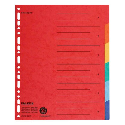 Artikelbild für FALKEN Ordnerregister DIN A4 Vollformat blanko farbig 6-teilig, 1 Satz, Artikelnummer 765051