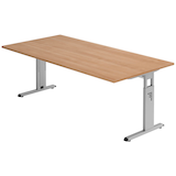 Artikelbild 1 für HAMMERBACHER OS 2E höhenverstellbarer Schreibtisch nussbaum rechteckig, C-Fuß-Gestell silber 200,0 x 100,0 cm, Artikelnummer 657496