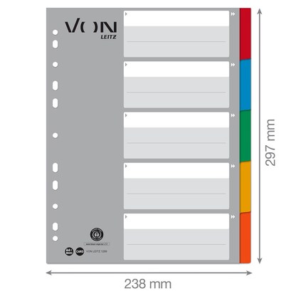 Artikelbild 4 für VON LEITZ Register DIN A4 Vollformat blanko grau-weiß 5-teilig, 1 Satz, Artikelnummer 635866