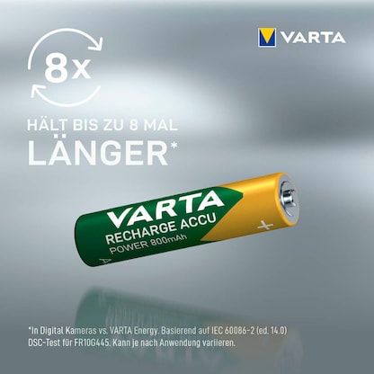 Artikelbild 4 für VARTA Akkus RECHARGE ACCU Power Ni-MH Micro AAA 800 mAh, 4 St., Artikelnummer 883249
