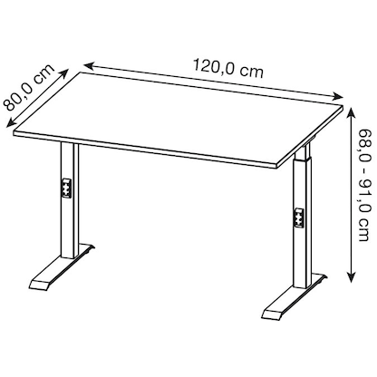 Artikelbild 2 für GERMANIA Mailand höhenverstellbarer Schreibtisch weiß rechteckig, C-Fuß-Gestell weiß 120,0 x 80,0 cm, Artikelnummer 136297