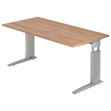 Artikelbild 1 für HAMMERBACHER Haziender höhenverstellbarer Schreibtisch nussbaum rechteckig, C-Fuß-Gestell silber 160,0 x 80,0 cm, Artikelnummer 633317