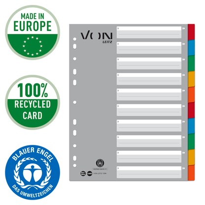 Artikelbild 3 für VON LEITZ Register DIN A4 Vollformat blanko grau-weiß 10-teilig, 1 Satz, Artikelnummer 635879