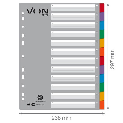 Artikelbild 4 für VON LEITZ Register DIN A4 Vollformat blanko grau-weiß 12-teilig, 1 Satz, Artikelnummer 635908