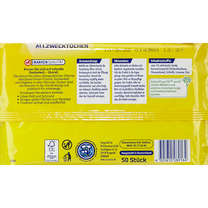 Artikelbild 4 für domol feuchte Allzweck-Reinigungstücher Citrus 1-lagig weiß, 50 Tücher, Artikelnummer 212347