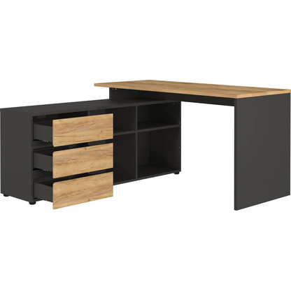 Artikelbild 9 für GERMANIA Lissabon Schreibtisch grafit, navarra-eiche rechteckig, Wangen-Gestell grau 145,0 x 145,0 cm, Artikelnummer 881551