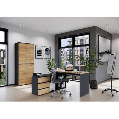 Artikelbild 5 für GERMANIA Lissabon Schreibtisch grafit, navarra-eiche rechteckig, Wangen-Gestell grau 145,0 x 145,0 cm, Artikelnummer 881551