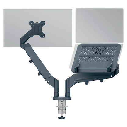 Artikelbild für LEITZ Laptop-Monitor-Halterung Ergo 65380089 dunkelgrau für 1 Monitor und 1 Laptop, Tischklemme, Artikelnummer 103749