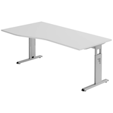 Artikelbild 1 für HAMMERBACHER OS 18 höhenverstellbarer Schreibtisch lichtgrau Trapezform, C-Fuß-Gestell silber 180,0 x 80,0/100,0 cm, Artikelnummer 656987