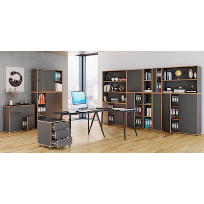 Artikelbild 4 für VCM my office Schiebetürenschrank Salia, 920806 anthrazit, honig-eiche 4 Fachböden 60,0 cm 37,4 cm, Artikelnummer 364667