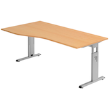 Artikelbild 1 für HAMMERBACHER OS 18 höhenverstellbarer Schreibtisch buche Trapezform, C-Fuß-Gestell silber 180,0 x 80,0/100,0 cm, Artikelnummer 657010