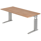 Artikelbild 1 für HAMMERBACHER Haziender höhenverstellbarer Schreibtisch nussbaum rechteckig, C-Fuß-Gestell silber 180,0 x 80,0 cm, Artikelnummer 633250
