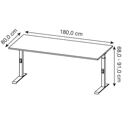 Artikelbild 2 für GERMANIA Agenda Home höhenverstellbarer Schreibtisch grandson-eiche rechteckig, C-Fuß-Gestell schwarz 180,0 x 80,0 cm, Artikelnummer 385292