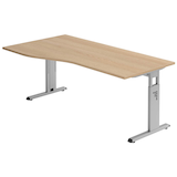 Artikelbild 1 für HAMMERBACHER OS 18 höhenverstellbarer Schreibtisch eiche Trapezform, C-Fuß-Gestell silber 180,0 x 80,0/100,0 cm, Artikelnummer 657630