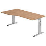 Artikelbild 1 für HAMMERBACHER OS 18 höhenverstellbarer Schreibtisch nussbaum Trapezform, C-Fuß-Gestell silber 180,0 x 80,0/100,0 cm, Artikelnummer 657041