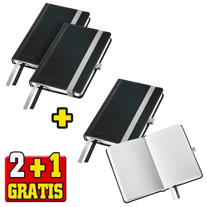 Artikelbild für 2 + 1 GRATIS: LEITZ Notizbuch DIN A6 kariert, satin schwarz Hardcover 160 Seiten, 2 St. + GRATIS 1 St., Artikelnummer 720658