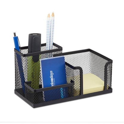 relaxdays Schreibtisch-Organizer schwarz Metall 3 Fächer 18,5 x 9,5 x 10,0 cm