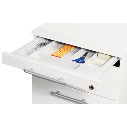 Artikelbild 6 für HAMMERBACHER Sira Standcontainer weiß 4 Auszüge Kunststoff-Relinggriff silber 42,8 x 80,0 x 72,0 - 76,0 cm, Artikelnummer 643054