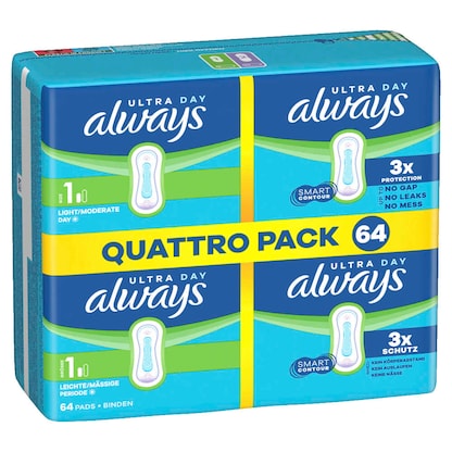 Artikelbild für always Binden Ultra Day Normal für leichte bis mittlere Tage, 64 St., Artikelnummer 774499