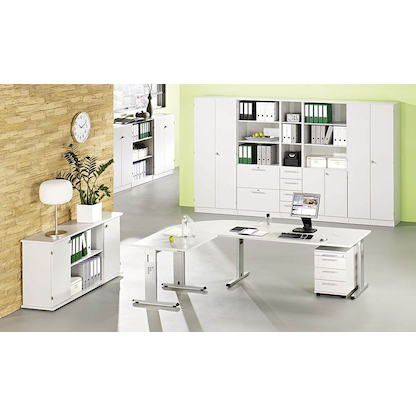 Artikelbild 4 für HAMMERBACHER Verbindungsplatte VLE91 weiß, dreieckig abgerundet 80,0 x 80,0 x 2,5 cm, Artikelnummer 656429