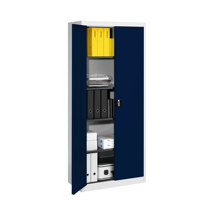 Artikelbild für mauser Stahlschrank entero BF4 7035/5003 lichtgrau, saphirblau 4 Fachböden 95,0 x 42,0 x 195,0 cm, aufgebaut, 1 St., Artikelnummer 258653