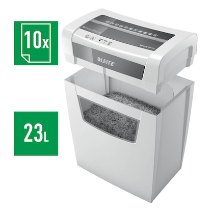 Artikelbild 10 für LEITZ IQ Home Office Aktenvernichter mit Partikelschnitt P-4, 4 x 28 mm, bis 10 Blatt, weiß, Artikelnummer 638039