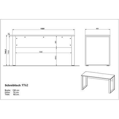 Artikelbild 2 für GERMANIA Rovigo Schreibtisch kaschmir rechteckig, O-Fuß-Gestell schwarz 150,0 x 60,0 cm, Artikelnummer 699086