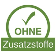 Symbol für Zusatzstoff-Freiheit: Häkchen und Aufschrift „Ohne Zusatzstoffe“ in Grün
