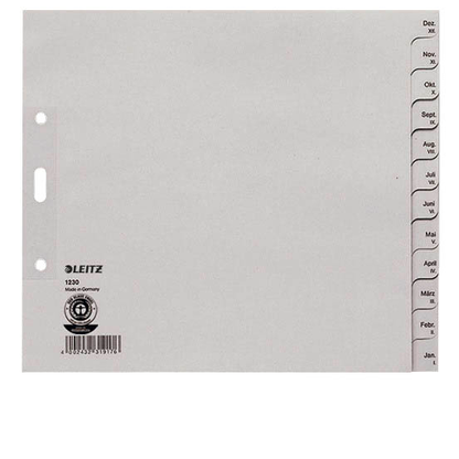 Artikelbild für LEITZ Ordnerregister 1230 DIN A4 Halbformat, Überbreite Dez.-Jan. grau 12-teilig, 5 Satz, Artikelnummer 184705