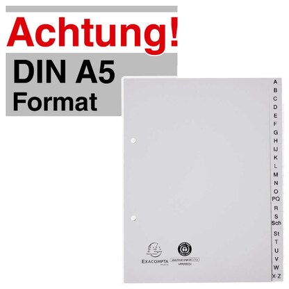 Artikelbild für Exacompta Ordnerregister DIN A5 Halbformat A-Z grau 24-teilig, 1 Satz, Artikelnummer 386393