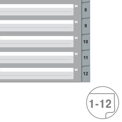 Artikelbild 5 für VON LEITZ Register DIN A4 Überbreite 1-12 grau-weiß 12-teilig, 1 Satz, Artikelnummer 635819