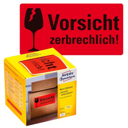 Artikelbild für AVERY Zweckform Warnetiketten 7211 rot »Vorsicht zerbrechlich!« 100,0 x 50,0 mm, 1 Etiketten , Artikelnummer 432029