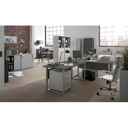 Artikelbild 5 für MÖBELPARTNER 1500 Schreibtisch anthrazit rechteckig, Kufen-Gestell silber 160,0 x 75,0 cm, Artikelnummer 184017