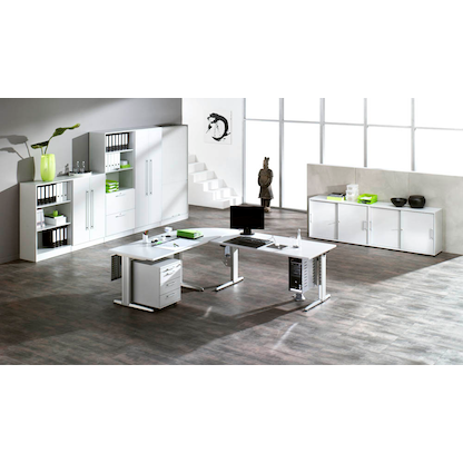 Artikelbild 5 für HAMMERBACHER Verbindungsplatte höhenverstellbar Sira weiß, Trapezform 120,0 x 80,0 x 65,5 - 82,5 cm, Artikelnummer 643039