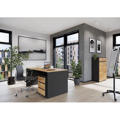 Artikelbild 6 für GERMANIA Lissabon Schreibtisch grafit, navarra-eiche rechteckig, Wangen-Gestell grau 158,0 x 79,0 cm, Artikelnummer 881567