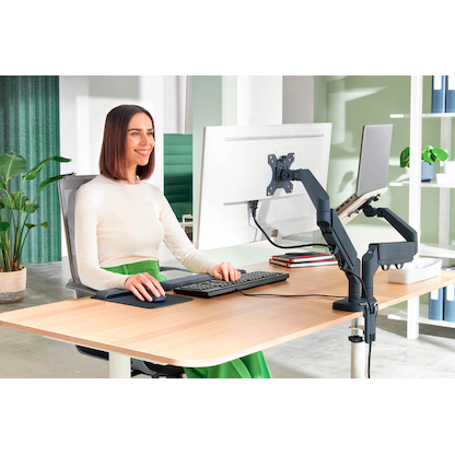 Artikelbild 2 für LEITZ Laptop-Monitor-Halterung Ergo 65380089 dunkelgrau für 1 Monitor und 1 Laptop, Tischklemme, Artikelnummer 103749