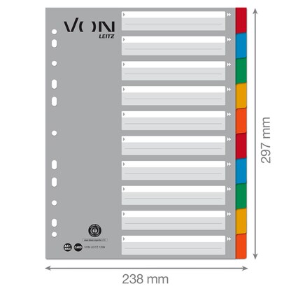 Artikelbild 4 für VON LEITZ Register DIN A4 Vollformat blanko grau-weiß 10-teilig, 1 Satz, Artikelnummer 635879