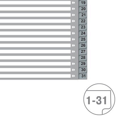 Artikelbild 5 für VON LEITZ Register DIN A4 Überbreite 1-31 grau-weiß 31-teilig, 1 Satz, Artikelnummer 635886