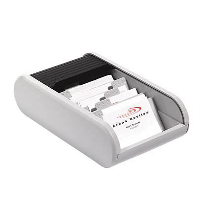 Artikelbild für helit Visitenkartenbox lichtgrau/schwarz, für bis zu 300 Visitenkarten, Artikelnummer 138248