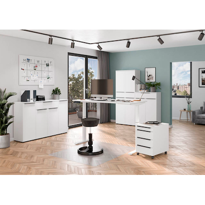 Artikelbild 9 für GERMANIA Mailand höhenverstellbarer Schreibtisch weiß rechteckig, T-Fuß-Gestell weiß 180,0 x 80,0 cm, Artikelnummer 136289