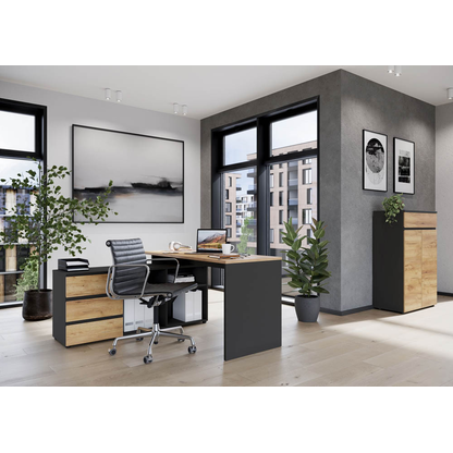 Artikelbild 6 für GERMANIA Lissabon Schreibtisch grafit, navarra-eiche rechteckig, Wangen-Gestell grau 145,0 x 145,0 cm, Artikelnummer 881551