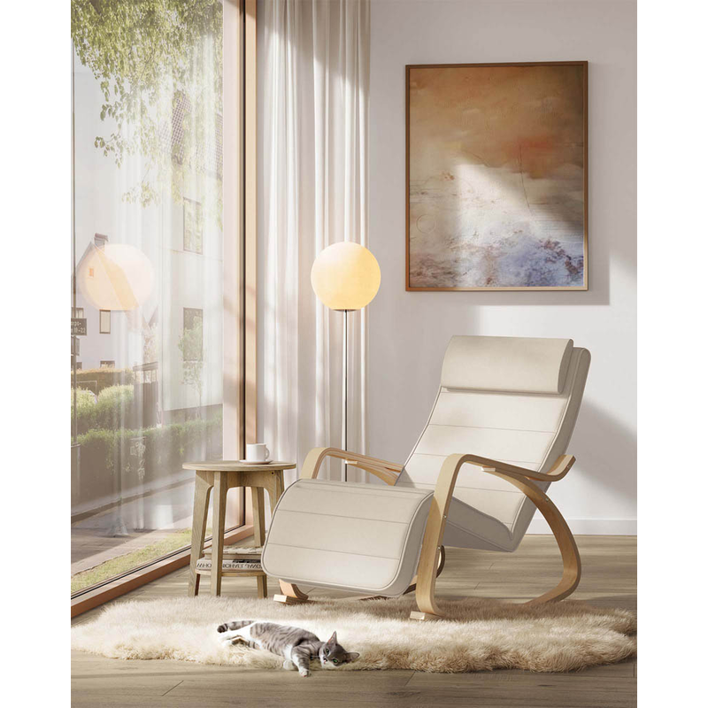 SONGMICS Schaukelstuhl beige braun Stoff 67,0 x 121,5 x 84,0 cm, 1 St