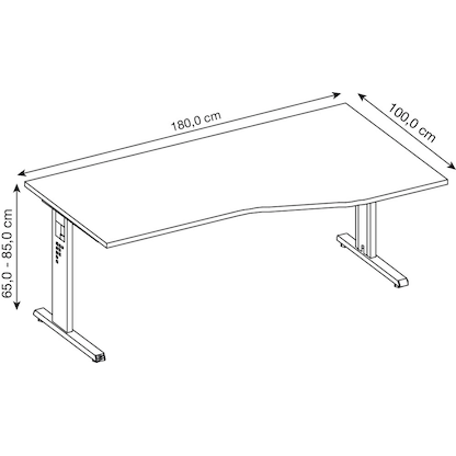 Artikelbild 2 für HAMMERBACHER Gradeo höhenverstellbarer Schreibtisch weiß Trapezform, C-Fuß-Gestell weiß 180,0 x 80,0/100,0 cm, Artikelnummer 443372