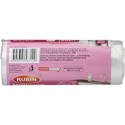 Artikelbild 3 für RUBIN Müllbeutel 25,0 l transparent, 30 St., Artikelnummer 213027