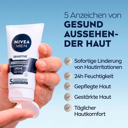 Artikelbild 5 für NIVEA MEN SENSITIVE 24H FEUCHTIGKEIT GESICHTSPFLEGE Gesichtscreme 75,0 ml, Artikelnummer 579629