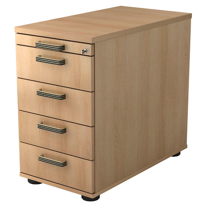 Artikelbild für HAMMERBACHER Haziender Standcontainer eiche 5 Auszüge Kunststoff-Relinggriff silber 42,8 x 80,0 x 72,0 - 76,0 cm, Artikelnummer 633038