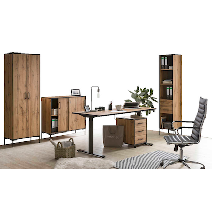 Artikelbild 4 für MÖBELPARTNER 2000 elektrisch höhenverstellbarer Schreibtisch landhaus-eiche rechteckig, T-Fuß-Gestell schwarz 160,0 x 75,0 cm, Artikelnummer 767869