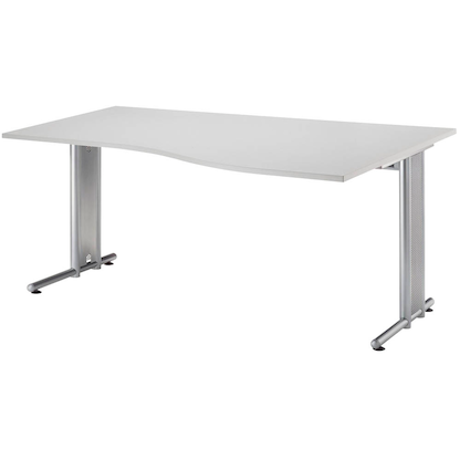 Artikelbild für HAMMERBACHER NS18 Schreibtisch lichtgrau Trapezform, C-Fuß-Gestell silber 180,0 x 80,0/100,0 cm, Artikelnummer 864892