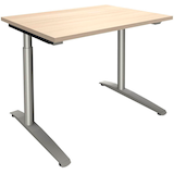 Artikelbild 1 für fm Sidney höhenverstellbarer Schreibtisch akazie rechteckig, C-Fuß-Gestell Rundrohr silber 100,0 x 80,0 cm, Artikelnummer 371514